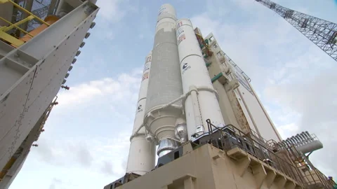 Space Rocket ARIANE 5 on the launch pad Stock Footage 104185804