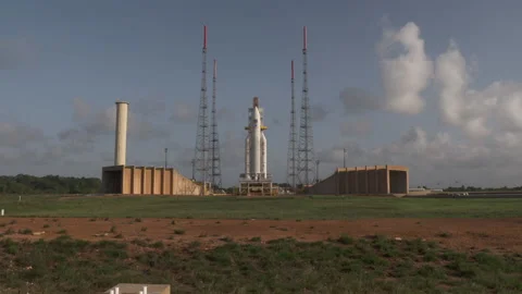 Space rocket Ariane 5 on the launch pad Stock Footage 104201345