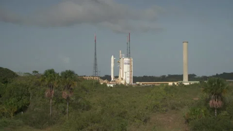 Space rocket Ariane 5 on the launch pad Stock Footage 104202189