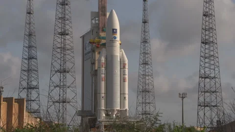 Space rocket Ariane 5 on the launch pad Stock Footage 104202391