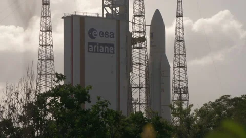 Space rocket Ariane 5 on the launch pad Stock Footage 104202716
