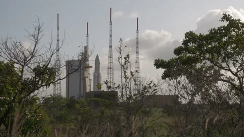 Space rocket Ariane 5 on the launch pad Stock Footage 104202881