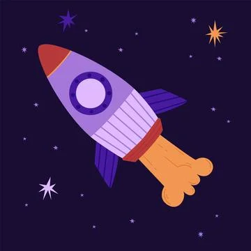 Space rocket on the background of the starry sky vector illustration. Spacesh Stock Illustration