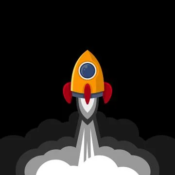 Space Rocket on Black Sky Background. Vector Stock Illustration