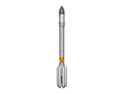 Space rocket with boosters at launch Stock Illustration