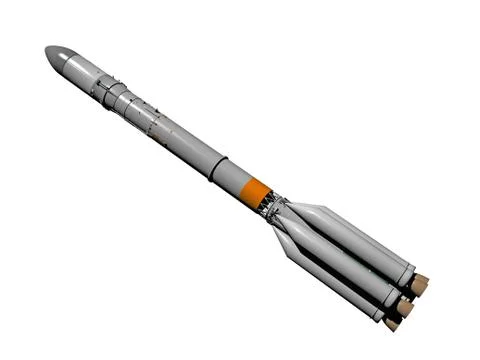 Space rocket with boosters at launch Stock Illustration