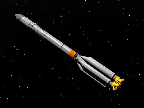 Space rocket with boosters at launch Stock Illustration