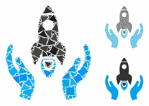 Space rocket care hands Mosaic Icon of Ragged Elements Stock Illustration
