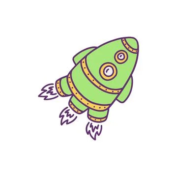 Space rocket cartoon icon hand drawn doodle vector illustration isolated. Stock Illustration