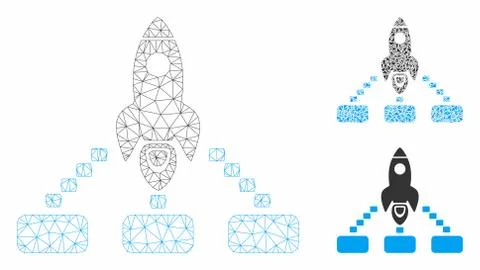 Space Rocket Collaboration Vector Mesh 2D Model and Triangle Mosaic Icon Illustrazione stock