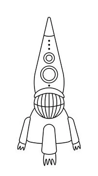 Space rocket. Coloring page. Black and white rocket. Vector Stock Illustration