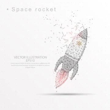 Space rocket digitally drawn low poly triangle wire frame. Stock Illustration