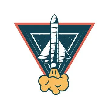 Space rocket drawn launcher in triangular frame Ilustração Stock
