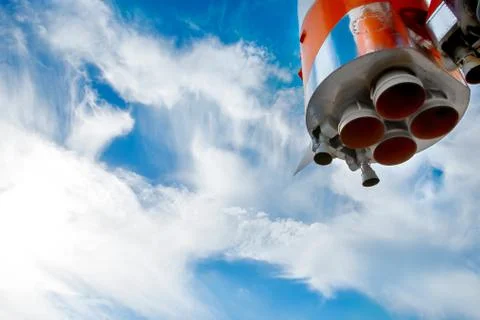 Space rocket engine nozzles against the sky Stock-Fotos