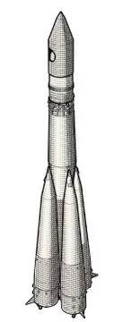 Space Rocket at Engraving style Stock Illustration