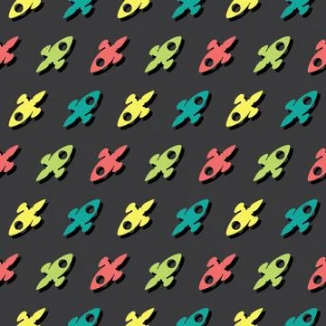 Space Rocket Explorer Seamless Colored Pattern Background Stock Illustration