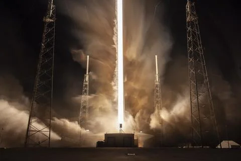 Space rocket fire trail Stock Photos