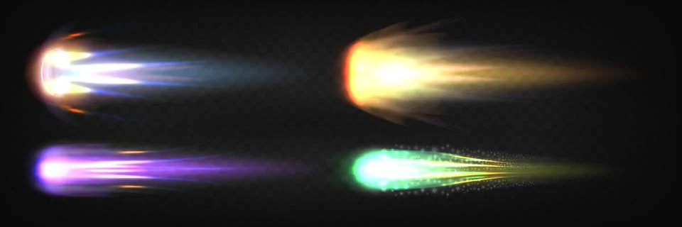 Space rocket fire trails set Stock Illustration
