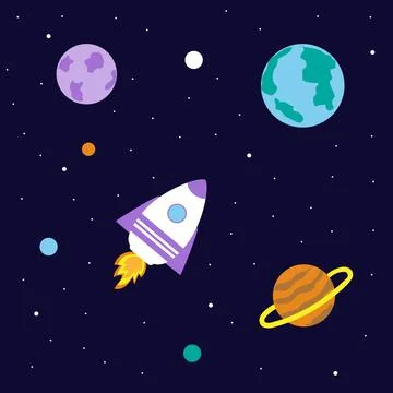 A space rocket flies between the planets. Space exploration. Travel to space. Stock Illustration