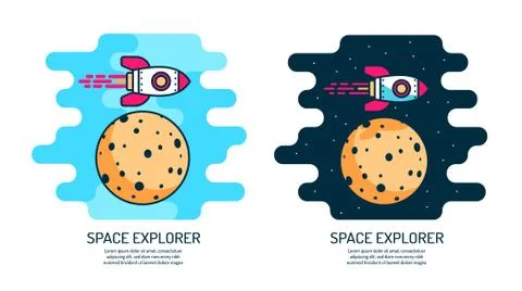 Space rocket flies in orbit on a planet that looks like the moon Stock Illustration