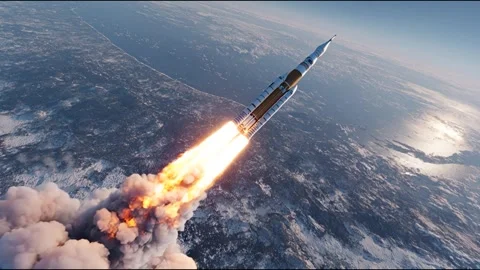 A space rocket flies over Earth, leaving a trail of smoke Video stock 314826152