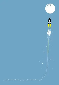Space rocket fly to the moon, concept of stock market breakout and share surg Illustrazione stock
