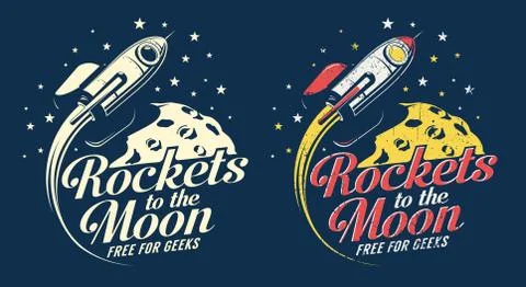 Space rocket flying around the planet with craters Illustrazione stock