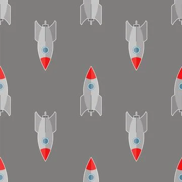 Space Rocket Flying Seamless Pattern Space Rocket Flying on Grey Backgroun... Stock Photos