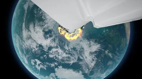 Space Rocket Flying Into Sky With Exhaust Flames, Earth Background Stock Footage 296864599