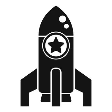 Space rocket is flying with star symbol, simple black icon of spaceship lau.. Stock Illustration