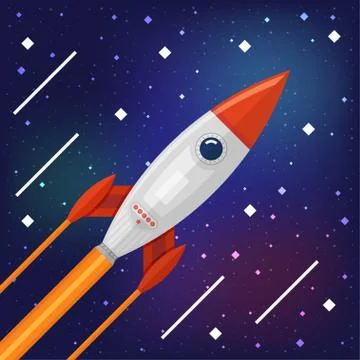 Space rocket flying through the Cosmos Stock Illustration
