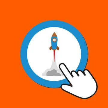 Space rocket icon. Launching, startup concept. Hand Mouse Cursor Clicks the B Stock Illustration