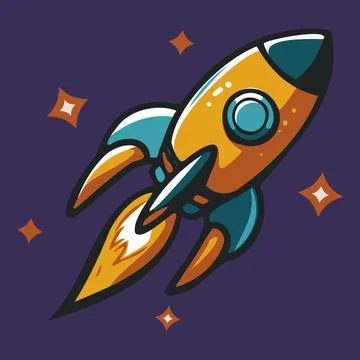 Space rocket launch and flies. Rocketship retro vintage vector illustration. Stock Illustration