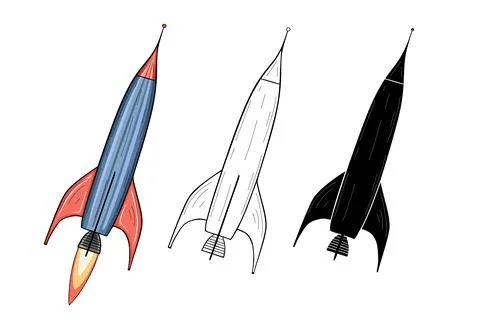 Space rocket launch and flies Stock Illustration
