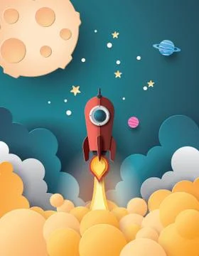 Space rocket launch and galaxy . Stock Illustration