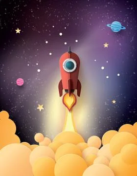 Space rocket launch and galaxy . Stock Illustration