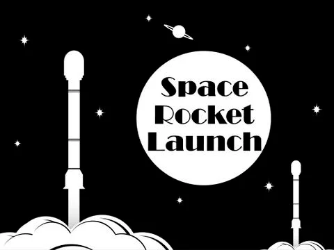 Space rocket launch. Black and white typography, t -shirt print. Vector illus Stock Illustration