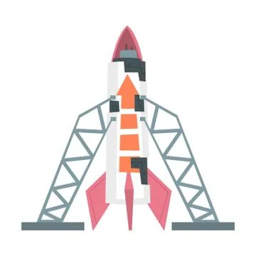Space Rocket Launch, Business Project Start Up Concept Cartoon Style Vector Stock Illustration