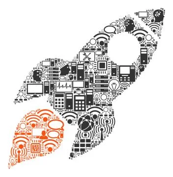 Space Rocket Launch Collage Icon for BigData and Computing Ilustração Stock