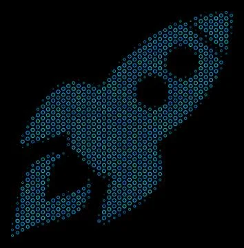 Space Rocket Launch Composition Icon of Halftone Bubbles Stock Illustration