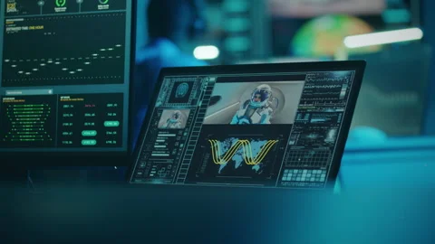 Space rocket launch displayed on digital tablet and PC monitor Stock Footage 242717121