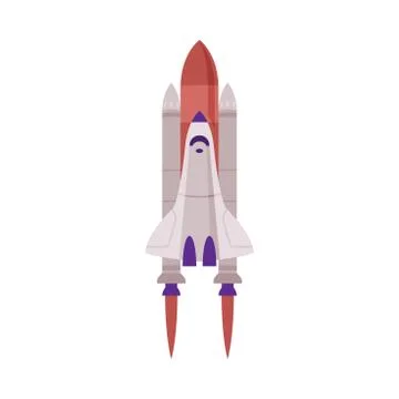 Space Rocket Launch Flat Style Vector Illustration on White Background 스톡 일러스트