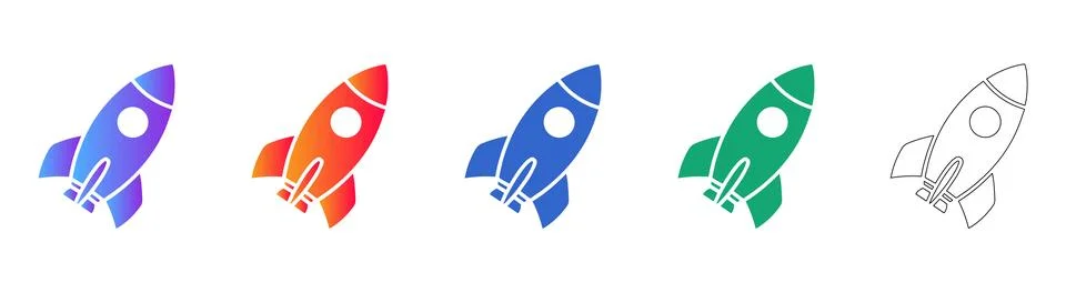 Space Rocket Launch Icon Set Illustrazione stock