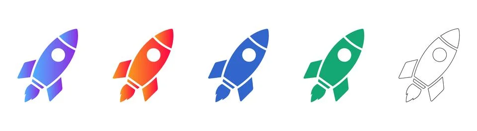 Space Rocket Launch Icon Set Illustration