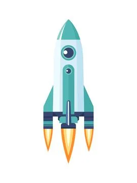Space rocket launch isolated on white background. Flat vector illustration Stock Illustration