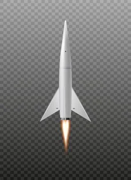 Space rocket launch with jet trail, realistic vector illustration isolated. Stock Illustration