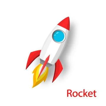 Space rocket launch model icon and flame. logo or banner Illustrazione stock