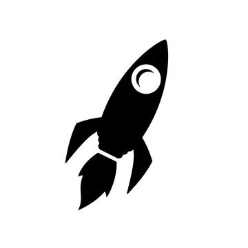 Space rocket launch model icon and flame. logo or banner Illustrazione stock