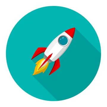 Space rocket launch model icon and flame. logo or banner Illustrazione stock