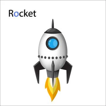 Space rocket launch model icon and flame. robot Illustrazione stock